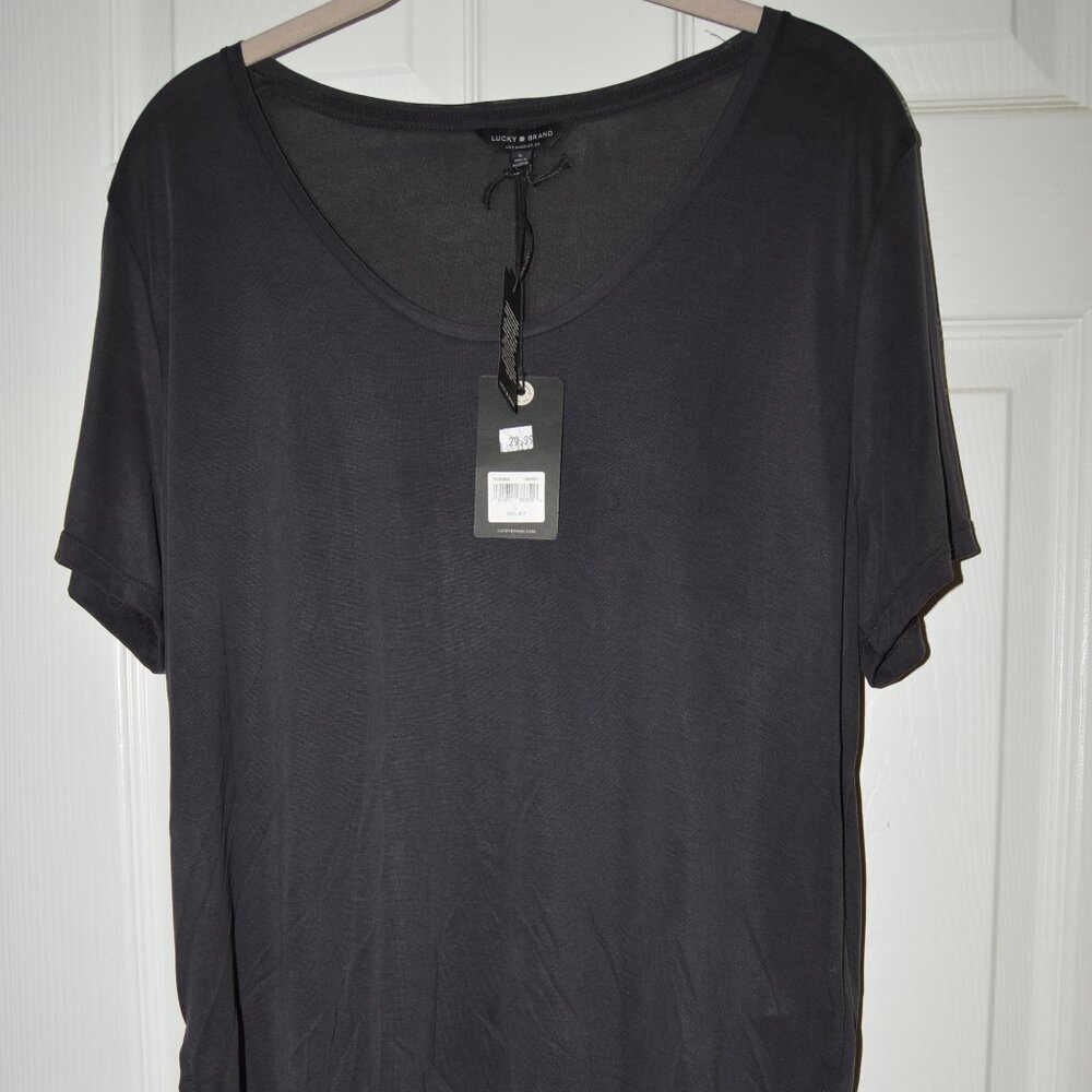 Lucky Brand Slate Gray Lightweight Tee Pull Over Top Slinky NWT LG